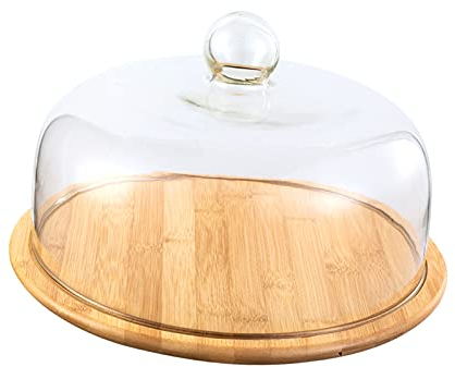 Easnea Plateau de service en verre Cloche en forme de dôme pour gâteaux, muffins, pain, fruits, 24 cm