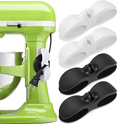 SisBroo Cord Organizer Appliances, 4PCS Kitchen Appliance Winder Cable Organizer, Holder Wrapper Appliances Stick on Pressure Cooker, Mixer, Blender, Coffee Maker, Air Fryer, Blackx2+whitex2 (B/W-4)