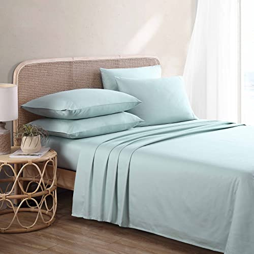 Tommy Bahama - Set di lenzuola king size, set da 6 pezzi, lussuoso set di biancheria da letto in raso di cotone, decorazioni tropicali per la casa con federe bonus (turchese massiccio, king size)