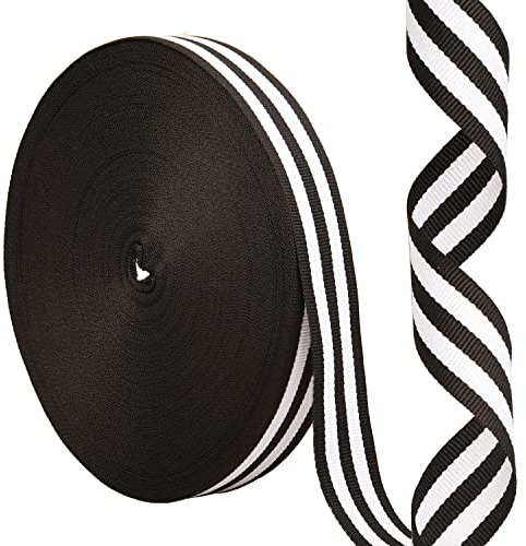 XNHIU 50 meter jul randigt band svart och vitt randigt grosgrain band presentinslagningsband, 4 cm