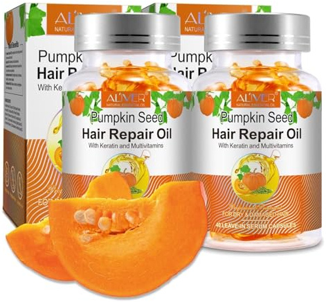 P-Beauty Capsules d'huile capillaire Huile de pépins de courge, kératine & biotine 80 capsules pour usage externe - croissance des cheveux - soins du cuir chevelu & des cheveux - contre les fourches