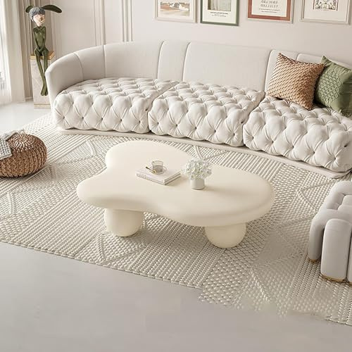 MTSYXYM Couchtisch aus Holz in Wolkenform,Moderner Couchtisch für Wohnzimmer,Kaffee-Cocktailtisch,Starke Tragfähigkeit,Kugelbasis,Für Wohnzimmer, Schlafzimmer, Heimdekoration.(Beige)