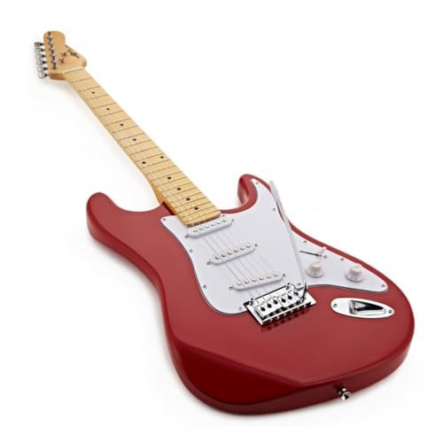 Full Size Electric Guitar with Accessories LA Select by Gear4music, Red | Excellent Feel with Versatile Tones, Premium Ash Body with Maple Neck and Fretboard, Three Single-Coil Pickups, Red
