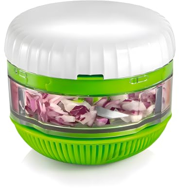 Wintem Picador de plástico giratorio blanco y verde de 10 cm – Tamaño compacto y ahorra espacio ideal para tratar ajo, cebolla y hierbas aromáticas – Fácil de usar y lavable en lavavajillas