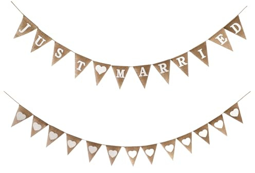 YEJAHY Just Married Girlande, Hochzeitswimpelkette, Sackleinen Banner für Deko, Auto, Hochzeitszeremonie, Brautdusche