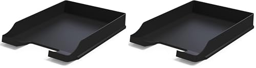 Corbeilles à courrier A4+ Noir - Organisateur de Bureau empilable - Plateau de Bureau en Plastique - Porte-Papier - Bacs à Documents (Lot de 2)