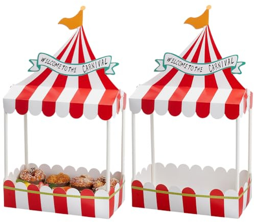 WEBEEDY 2 Pcs Carnival Cupcake Stands Dessert Table Display Set Red White Stripes Popcorn Stall Table Centerpieces Cake Snack Holder for Birthdays Wedding Party Celebration Christmas Thanksgiving