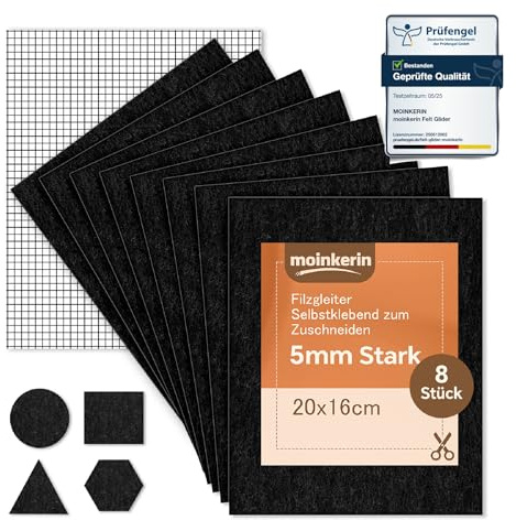 moinkerin 8 Piezas Fieltro Adhesivo Muebles 16x20cm 5mm Almohadillas Fieltro Patas Sillas para Parquet Reducción de Ruido & Protección contra Arañazos Fieltro Sillas Corte Cualquier Forma (Negro)