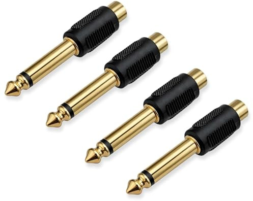 Yowfond 4 Stück Audio Adapter 6,35mm Klinke Stecker auf Cinch Buchse, Vergoldete Anschlüsse für Optimale Klangqualität, Kompatibel mit Home Theater, Kameras, Kopfhörern und mehr
