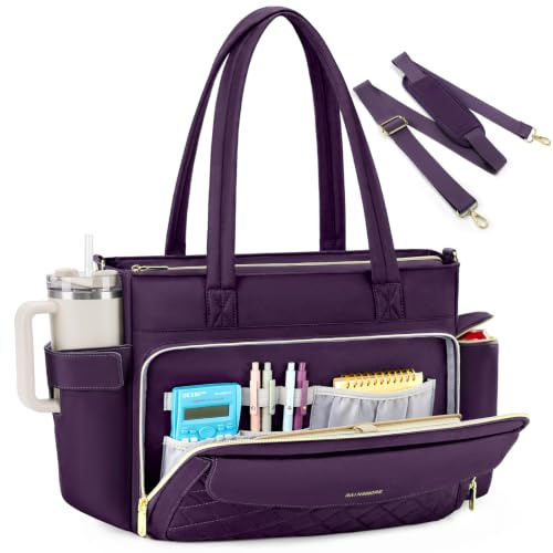 RAINSMORE Laptop Tote Bags for Women 15.6 Inch Teacher Work Bag, Purple