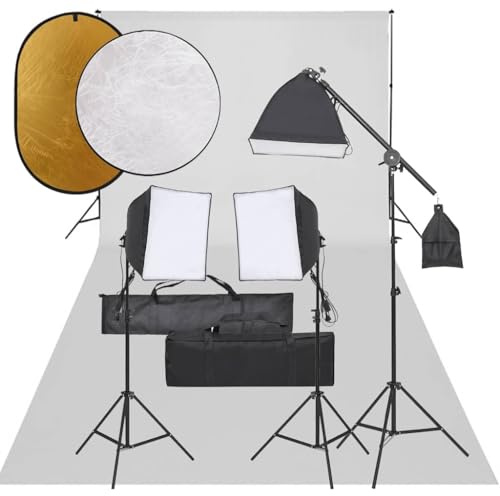Kaloriko fotostudioset med softbox-belysning, LED dagsljus kontinuerligt ljus, justerbart aluminiumstativ, 600 x 300 cm bomullsbakgrund, 5-i-1 reflektor, dimbar för fotografering, streaming
