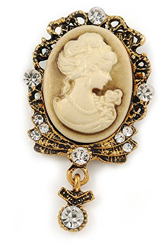 Broche camée en strass doré vieilli – 60 mm L, taille unique, Pas de type de métal, diamante