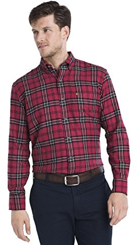 IZOD Herren Plaid Flanell Pflegeleicht Button-Down Hemd, Red Dahlia Heather, Klein