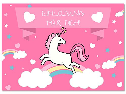 Gentle North 15 x Einhorn Einladungskarten Geburtstag Kinder - Größe A6 - Coole Einladung zum Kindergeburtstag für Mädchen und Jungen - Witzige Einladungskarte