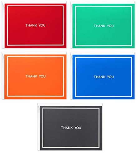 Hallmark Thank You Cards Assortment, Red, Green, Blue, Black, Orange (50 Cards for Business, Weddings, Baby Showers, Bridal Showers, All Occasion)