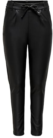 Only Donna ONLPOPTRASH Easy Coated Pant Pnt Noos Pantaloni, Black, L/32