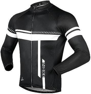 INBIKE Radtrikot Fahrradtrikot Herren Langarm Männer Winter Sommer Lang Trikot Shirt Fahrrad MTB Rennrad Kleidung Fahrradbekleidung Atmungsaktiv Schwarz Weiß §XL