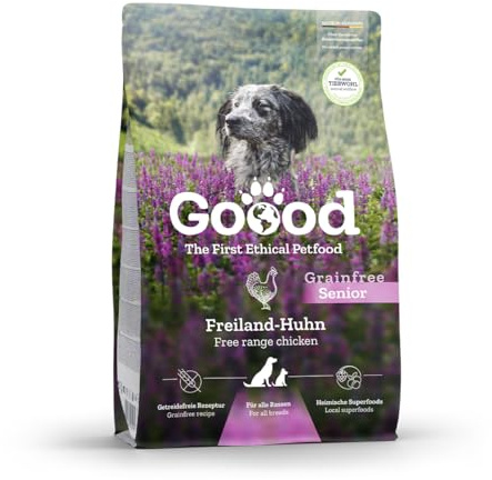 Goood Senior Freilandhuhn & nachhaltige Forelle – Trockenfutter, Hundefutter – hochwertige Proteine, wertvolles Vollkorn, für Gelenke und Immunsystem – für Hundesenioren – 10kg