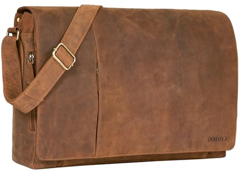 STILORD 'Maximus' XXL Ledertasche riesige Herren Umhängetasche Unitasche 17 18 19 21 Zoll Laptop Aktentasche Bürotasche Büffel Leder, Farbe:tan - dunkelbraun
