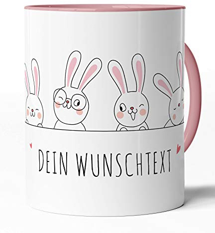 tassenprinter Spruch-Tasse - süße Häschentasse - Geschenk-Idee zum Geburtstag, Jahrestag, Ostern, Valentinstag - Spruchtasse Hase/Kaninchen/Häschen/Hasi (rosa, Häschen personalisiert)