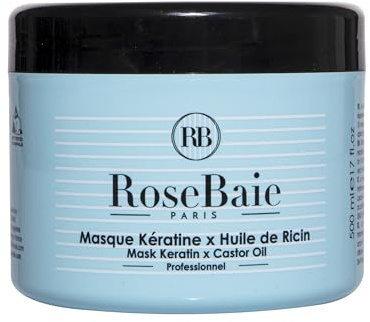 ROSEBAIE | Masque Cheveux Huile de Ricin et Kératine | Pousse et Hydratation | Cheveux Fragiles | Anticasse Antichute | Format 500ml