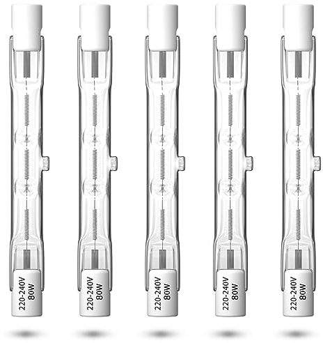 Luxvista R7S 78mm 80W Halogenbirne Dimmbar, J78 T3 Linear Halogenbleistiftlampe 1390lm Rampenlicht für Stehlampen, Landschaftslichter, Sicherheit, Straßenlaternen, 5-Stück, warmes weißes 2800k