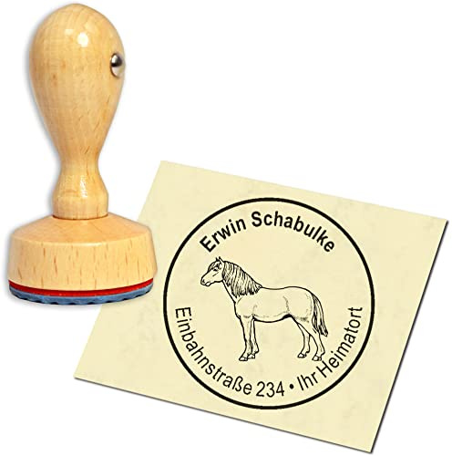 Stempel Adressstempel Holzstempel - Islandpferd Isländer Pferd - rund ∅ 40mm personalisiert als Firmenstempel Namensstempel Bürostempel