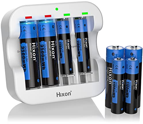 Hixon AA AAA 1,5V Wiederaufladbare Lithium Akku, Set mit 4 Stücke Lithium AA Akku und 4 Stücke AAA Batterie und Typ-C Ladegerät