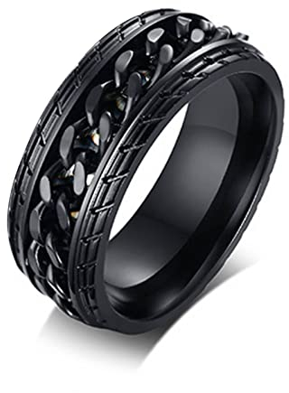 Drehring Damen Edelstahl, Ringe für Männer Schwarz Ring Frauen 62 Ring Frau Kettenblatt mit Reifenstruktur Ring Jewelry