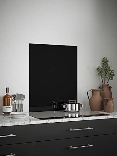 Generic Toughened Glass Kitchen Splashback 600mm x 750mm, Black Gloss