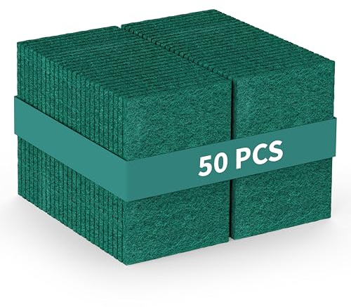 50-Pack Heavy Duty Green Scouring Pads 4x6 Inch | Reusable Non-Scratch Scrub Pads for Kitchen, Dishes, Pots, Pans, Grills & Household Cleaning | Multipurpose Scrubbers for Tough Stains