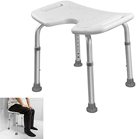 CEEDIR Duschhocker Badhocker Höhenverstellbar 35-51cm Badestuhl 136kg mit tragegrif Aluminium Duschstuhl Duschsitz für Senioren Menschen Kinder U-Design
