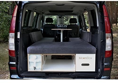 Moonbox Campingbox mit Tisch Van/Bus 115cm Weiß | mit Campingküche, Sitzplätze, Tisch, Bettfunktion/Schlafsystem | für Fahrzeuge mit Mind. 115cm Breite im Kofferraum