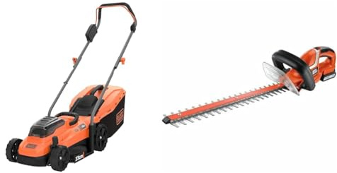 BLACK+DECKER Tagliaerba a Batteria Litio Ampiezza taglio 33 cm, Capacità di raccolta 35 Litri & ‎GTC1845L20-QW Tagliasiepi a Batteria Litio, Lunghezza Lama 45 cm, Arancione Nero