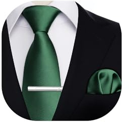 HISDERN Herren Krawatte Klassische Einfarbig Krawatte und Einstecktuch Krawattenklammer Set Krawatten für Feierliche Hochzeit Party