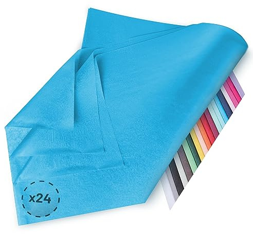 Verpackungswelt Seidenpapier 24 Blätter | 76x50 cm | Buntes Transparentpapier ideal als Verpackungsmaterial & Geschenkpapier | Papier zum Basteln | Schöne Dekoration | Bastelpapier in Türkis