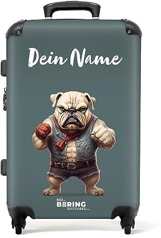 NoBoringSuitcases.com® Koffer personalisiert, 67x43x25cm - Reisekoffer - Kinder Koffer, Kinder reisekoffer Jungen - Hartschalenkoffer - Kämpfender Hund - Mittelgroß mit Rollen- Koffer mit Namen