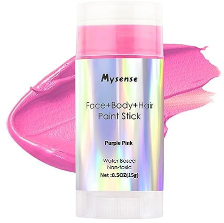 Mysense Pink Face Body Hair Paint Stick,Water Based Temporary Hair Paint,Non-toxic Cream Body Paint for Adults,Hot Pink Face Painting for Halloween Cosplay SFX Makeup,0.5oz(15g)