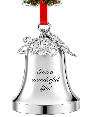 FKOG 2026 Christmas Bell Ornament, Silver Metal Christmas Tree Decoration with Engraved It's a Wonderful Life Design, Holiday Keepsake Gift for Family Friends and Loved Ones