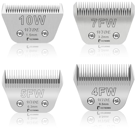 BESTBOMG 10W+7FW+5FW+4FW Ersatz-Breitklinge für die Hundepflege, kompatibel mit Hundeschermaschinen der Heiniger/Moser Max45/Andis/Oster A5, Schnittlänge 1,5 mm–9,5 mm
