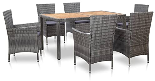 BaraSh 7-TLG. Garten-Essgruppe mit Auflagen Poly Rattan Grau Sitzgruppe Outdoor
