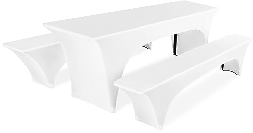 Pesonlook 1er-Set Biertischhusse, weiße Stretch-Biertisch- und Bankgarniturhusse für 70 cm Tischbreite, Bierbankhusse 220 x 70 x 70 cm für Bankett-Außenmöbel-Schonbezüge