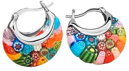 Shop LC Bunte Murano Stil Millefiori Glas Hoop Ohrringe für Frauen Daisy Blume Schmuck Trendy Valentinstag Geschenke Ct. 30