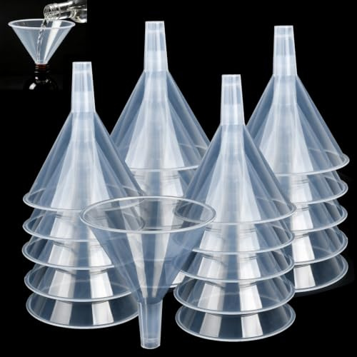 Lainballow 20 imbuti in plastica, 12,4 cm, imbuto in plastica trasparente, imbuto a bocca larga per riempire bottiglie, grande imbuto con beccuccio a lunga portata per spezie liquide, polvere, lozioni
