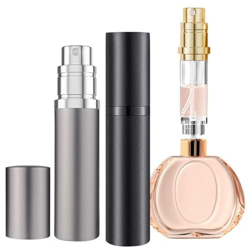 Parfümzerstäuber Nachfüllbar, 5ml Parfüm Abfüller, Parfum Flakon Leer Reise Parfümzerstäuber, Parfum Zerstäuber für Unterwegs, Mini Zerstäuber Parfüm Parfümflaschen Leer für Reise (Schwarz & Grau)