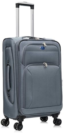 Aerostar Medium 26” Lightweight Softshell Expandable Suitcase, Integrated Combination Lock, 4 Wheels Check in Luggage for 15 to 20kg (Grey, 77 litres)