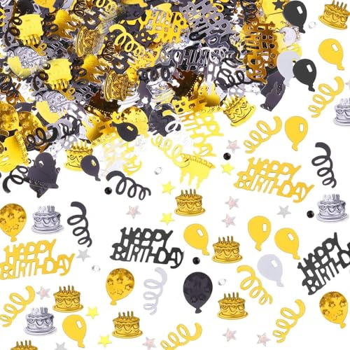 Happy Birthday Konfetti Tischdeko Geburtstag 30g Konfetti Streudeko Geburtstag Geburtstagsdeko Tisch Confetti Schwarz Gold Silber