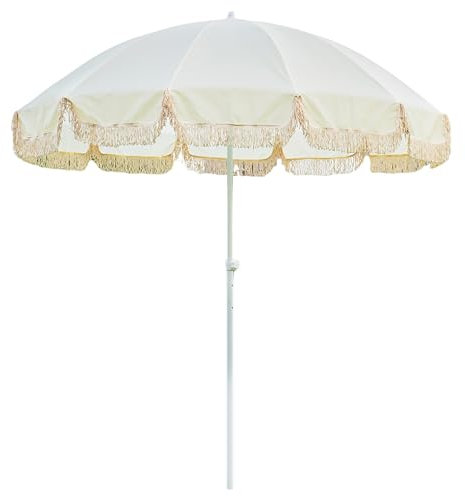 Strandschirm Tragbar Quaste Gartenschirm 2,4m Höhenverstellbar mit 12 Rippen UV-Schutz 50+ Sonnenschirm Regenschirm für Draußen Inklusive Tasche Beige, beige, 240cm/8ft