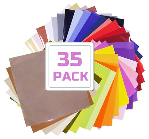 SCULPFUN Plotterfolie Textil 34 Stück, 30.5x30.5cm Flexfolie Plotter Textil, Plotterfolie Vinyl für DIY T-Shirts Kleidung, Hüte oder andere Stoffe, Bügelfolie(34 Farben)