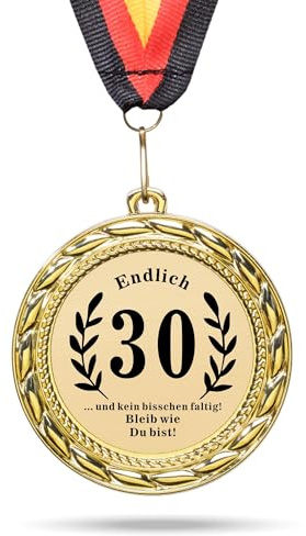 andSmile Medaille mit Gravur - Endlich 30 mit Kranz und Spruch - Orden aus hochwertigem Metall - 30. Geburtstag Geschenk für Mann & Frau - lustige Geschenkidee, Geburstatgsgeschenk